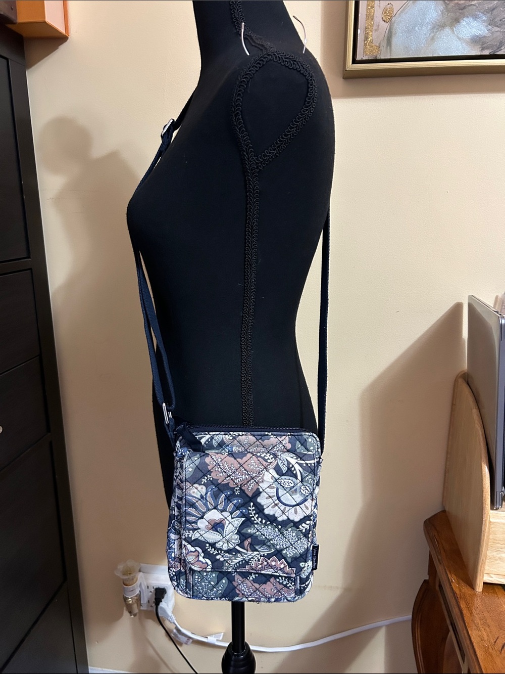 Vera Bradley Quilted Floral Crossbody in Navy and Light Pink